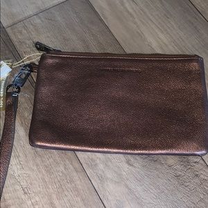 New Aimee Kestenberg gold leather wristlet wallet